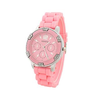Sanwood Women's Pink Silicone Jelly Strap Crystal Quartz Wrist Watch  