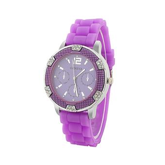 Sanwood Women's Purple Silicone Jelly Strap Crystal Quartz Wrist Watch  