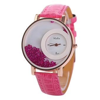 Sanwood Women's Quicksand Dial Faux Leather Strap Quartz Wrist Watch Pink  