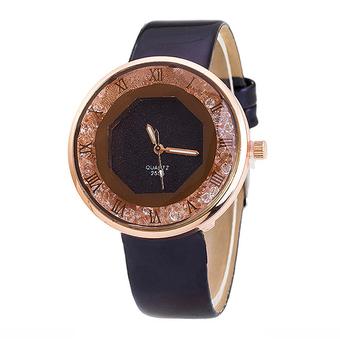 Sanwood Women's Quicksand Roman Faux Leather Quartz Wrist Watch Black (Intl)  