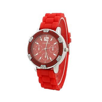 Sanwood Women's Red Silicone Jelly Strap Crystal Quartz Wrist Watch  