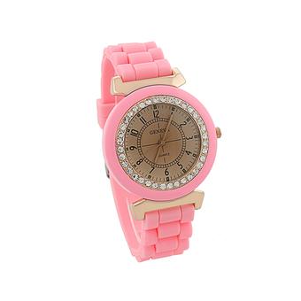 Sanwood Women's Retro Crystal Pink Silicone Strap Quartz Wrist Watch  