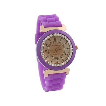 Sanwood Women's Retro Crystal Purple Silicone Strap Quartz Wrist Watch  