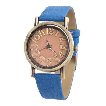 Sanwood Women's Retro Faux Blue Leather Strap Quartz Wrist Watch  