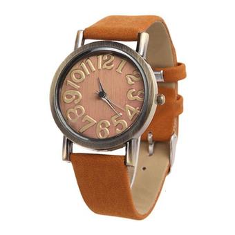 Sanwood Women's Retro Faux Coffee Leather Strap Quartz Wrist Watch  