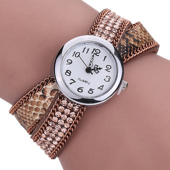 Sanwood Women's Rhinestone Double Layers Bracelet Quartz Wrist Watch Brown  