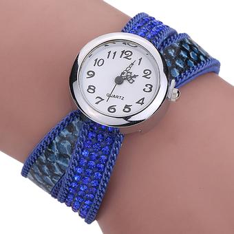 Sanwood Women's Rhinestone Double Layers Bracelet Quartz Wrist Watch Dark Blue  