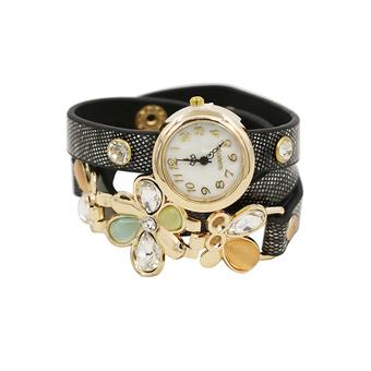 Sanwood Women's Rhinestone Flower Quartz Bracelet Wrist Watch Black (Intl)  