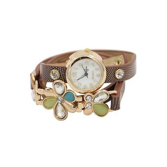 Sanwood Women's Rhinestone Flower Quartz Bracelet Wrist Watch Khaki (Intl)  