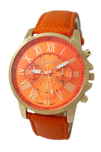 Sanwood Women's Roman Numerals Faux Leather Wrist Watch Orange  