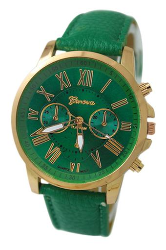Sanwood Women's Roman Numerals Faux Leather Wrist Watch Dark Green  