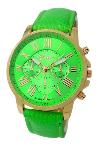 Sanwood Women's Roman Numerals Faux Leather Wrist Watch Light Green  