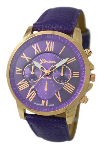 Sanwood Women's Roman Numerals Faux Leather Wrist Watch Purple  