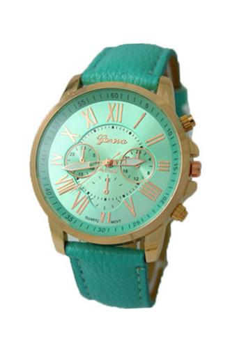 Sanwood Women's Roman Numerals Faux Leather Wrist Watch Mint Green  