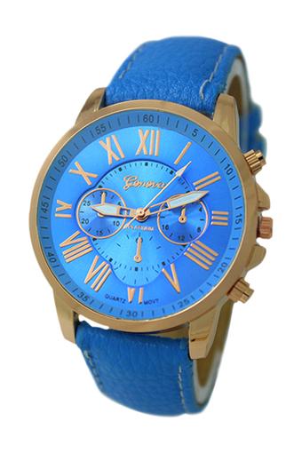Sanwood Women's Roman Numerals Faux Leather Wrist Watch Light Blue  