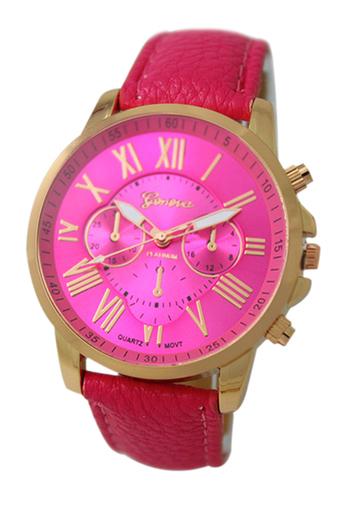 Sanwood Women's Roman Numerals Faux Leather Wrist Watch Rose-Red  