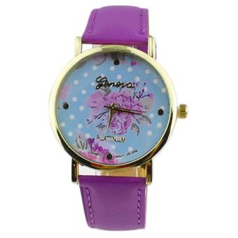 Sanwood Women's Rose Flower Dots Faux Leather Quartz Analog Wrist Watch Purple  