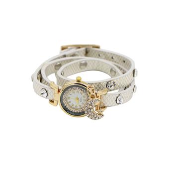 Sanwood Women's Vintage Star-Moon Charm Leather Bracelet Watch White (Intl)  