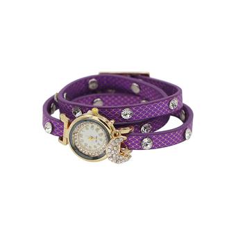 Sanwood Women's Vintage Star-Moon Charm Leather Bracelet Watch Purple (Intl)  