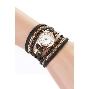 Sanwood Women's Weave Rivet Leather Bracelet Wrist Watch Black (Intl)  