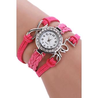 Sanwood Women's Wrap Braided Faux Leather Bracelet Analog Quartz Wrist Watch Rose-Red  