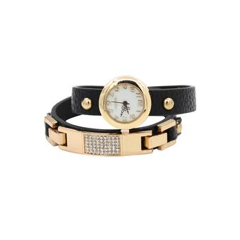 Sanwood Women's Wrap Rhinestone Faux Leather Bracelet Quartz Watch Black (Intl)  