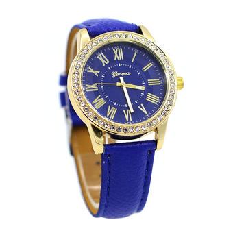 Sanwood Womens Golden Rhinestone Case Quartz Analog Wrist Watch Royal Blue  