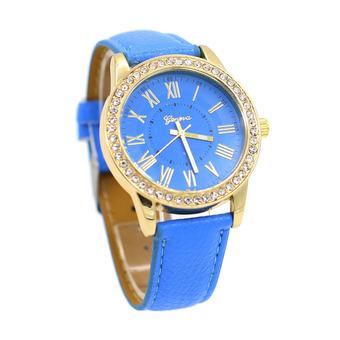 Sanwood Womens Golden Rhinestone Case Quartz Analog Wrist Watch Light Blue  