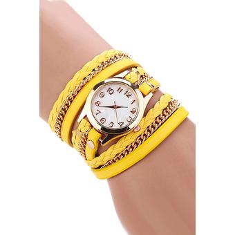 Sanwood Wrap Rivet Faux Leather Bracelet Wrist Watch (Yellow)  
