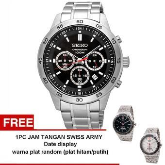 Seiko Chronograph Gents 915 - Jam Tangan Pria - Silver - Stainless Steel + Free 1Pc Swiss army watch (random colour)  