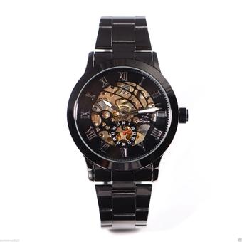 ShenHua 9269 Tungsten Steel Band Hollow-out Round Dial Men's Automatic Mechanical Wrist Watch Black  