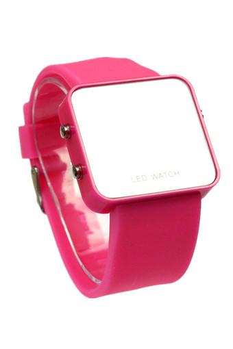 Silicone Mirror Face Hot Pink Watch Jam Tangan  
