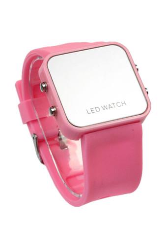Silicone Mirror Face Pink Watch Jam Tangan  