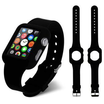 Silicone Strap Band and Protective Sleeve Cover for Apple Watch Black 42mm - Intl  