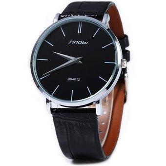 Sinobi 9140 Super Slim Business Male Japan Quartz Watch Leather Wristband Analog Dials (BLACK) - Intl  