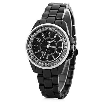 Sinobi 9390 Fashionable Female Ceramic Diamond Quartz Watch Round Dial Stainless Steel Strap (BLACK) - Intl  
