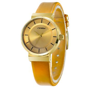 Sinobi Lady Fashion Simple Leather strap Analog Gold Dial Quartz Watch S9481  