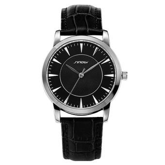 Sinobi Men's Fashion Casual Silver Case Leather Strap Quartz Watch S8156 (Black)  