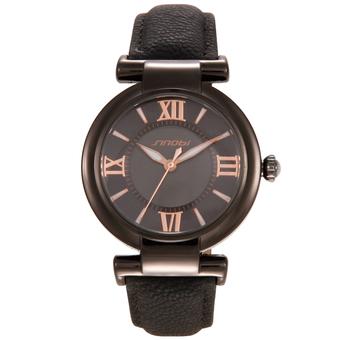 Sinobi S9458 Casual Lady Black Case Leather Strap Quartz Wrist Watch - Intl  
