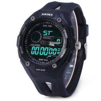 Skmei 1015 Double Movt Military LED Watch 5ATM Water Resistant Day Date Alarm Sports Wristwatch (BLACK) (Intl)  
