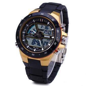 Skmei 1016 Water Resistance Sports LED Watch with Japan Double Movt Date Day Alarm Stopwatch Function Rubber Band (Gold ) (Intl)  