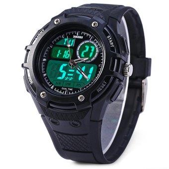 Skmei 1018 Sports LED Watch Double Movt 50M Water Resistant Alarm Date Day Display Army Wristwatch (Black) (Intl)  