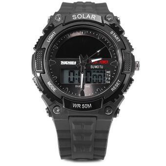 Skmei 1049 Solar Power Army LED Watch Date Week Dual-movt 5ATM Water Resistant Military Wristwatch for Sports  