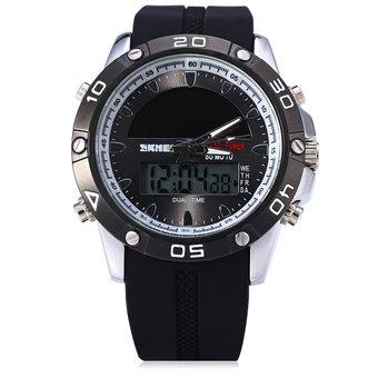 Skmei 1064 Solar Power Army LED Date Day Alarm Dual-Movt Wristwatch for Sports (Silver)  