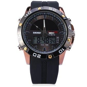 Skmei 1064 Solar Power Army LED Date Day Alarm Dual-Movt Wristwatch for Sports (Brown)  
