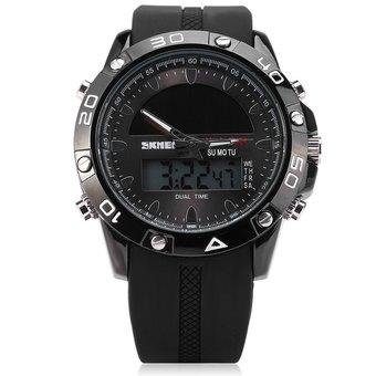 Skmei 1064 Solar Power Army LED Date Day Alarm Dual-movt Wristwatch for Sports (Black)  