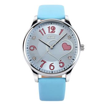 Skmei Female Waterproof Leather Strap Wrist Watch - Blue 9085 (Intl)  