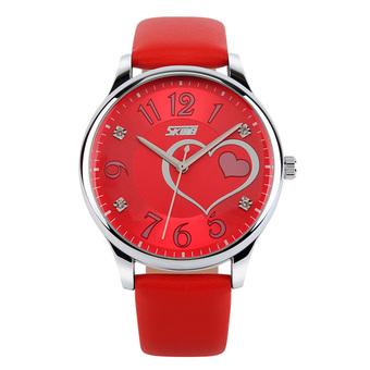 Skmei Female Waterproof Leather Strap Wrist Watch - Red 9085  