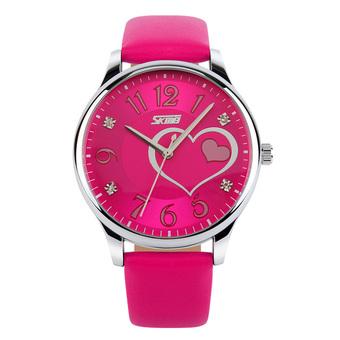 Skmei Female Waterproof Leather Strap Wrist Watch - Rose Red 9085  