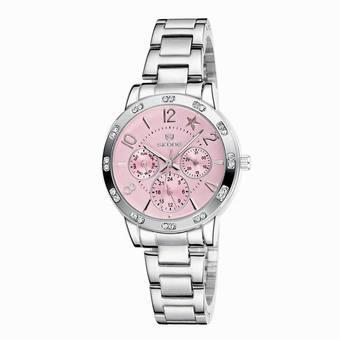 Skone Chronograph Luminous Star Rhinestone Rose Gold Silver Watches Women Fashion Quartz Dress Watch Woman Relogios Feminino(Pink) (Intl)  